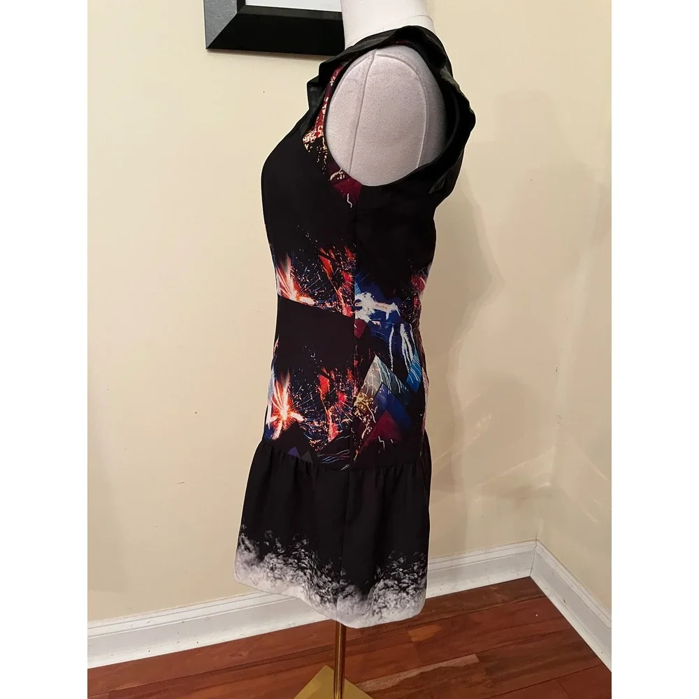 Sandro Paris Fireworks Print Ruffle Mini Dress Black Size 1 Small